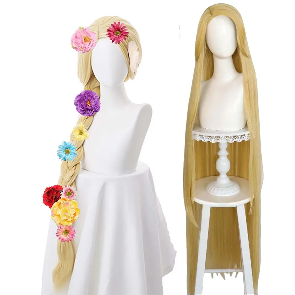 Halloween Fairy Princess Party Cosplay Tangled Rapunzel Ženy dlhá blondínka spletená parochňa