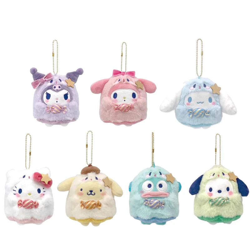 Halloween Ghost Candy Series Kitty Cinnamoroll Kuromi My Melody Pochacco Pompompurín 12cm plyšový prívesok Keychain Doll Hračky