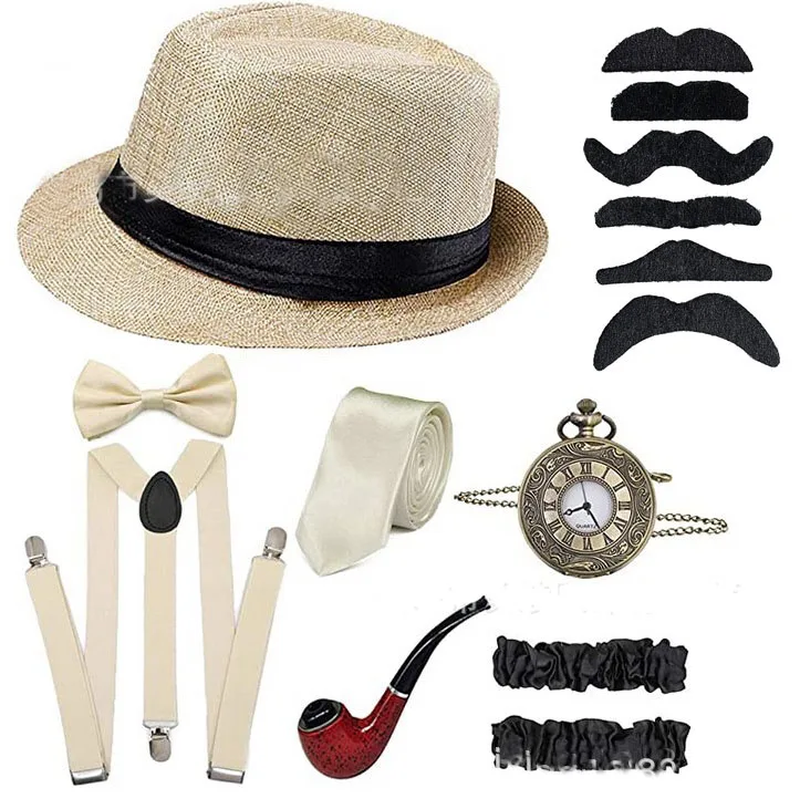 Halloween Great Gatsby Cosplay kostým z 20. rokov 20. storočia Gangster Accessories Set - Fedora Newsboy Hat Sonderers