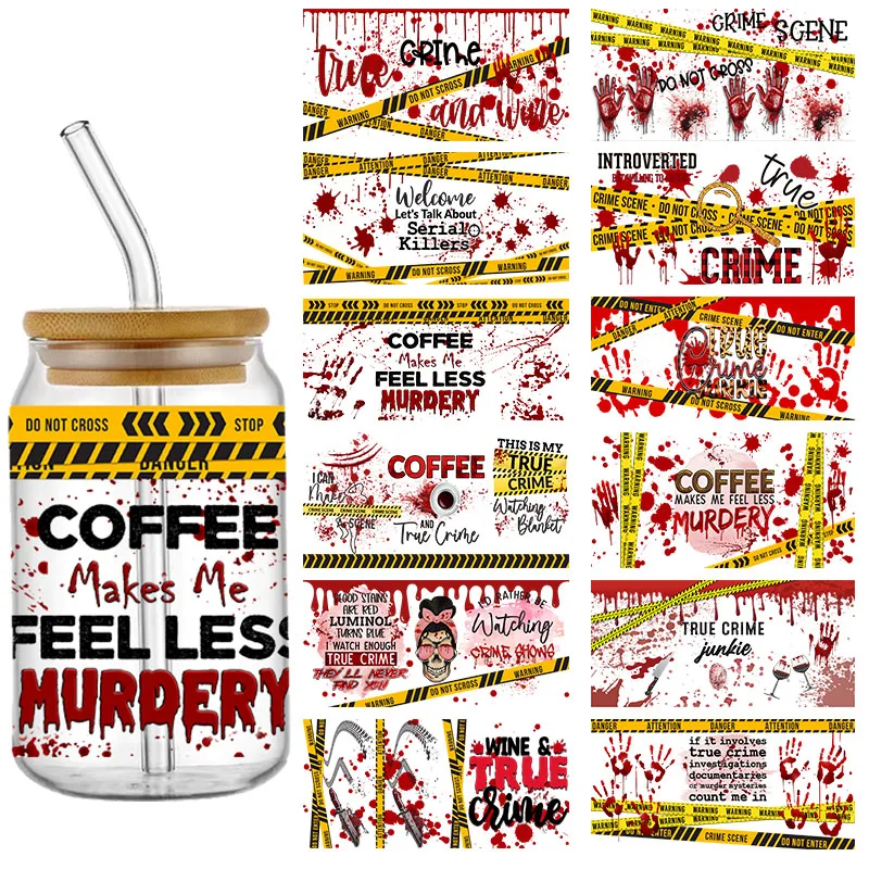 Halloween Horror Blood Band 16oz UV DTF pohár obalové obaly prenos nálepky pre sklo libbey can fľaša selfadhese umývateľné domácich majstrov