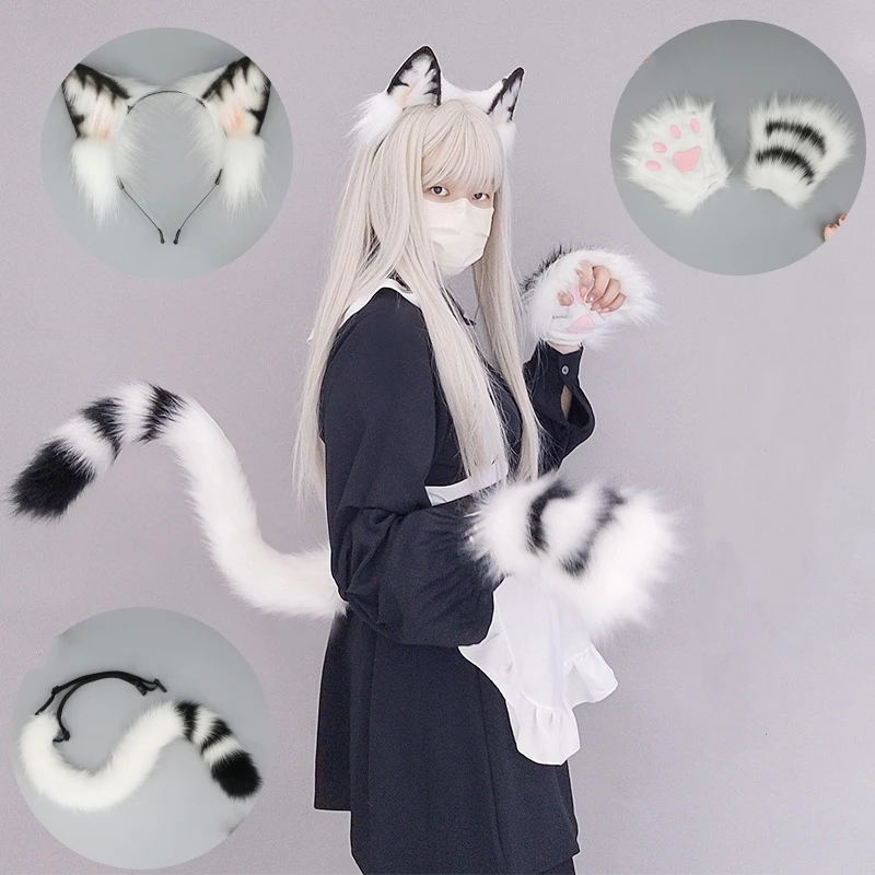Halloween imitácia roztomilé plyšové zvieracie ucho lolita tiger rukavice zvieracie chvost cosplay oblečenie doplnky na vlasy