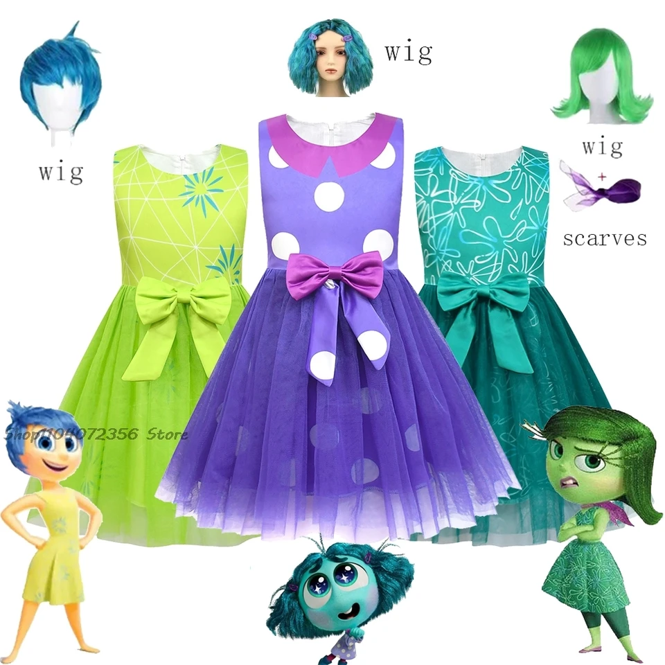 Halloween karikatúra vo vnútri 2 out out radosti inšpirovaná cosplay pre šaty grily+taška parochne súpravy letné karnevalové deti dievčatá narodeninové darčeky obleky
