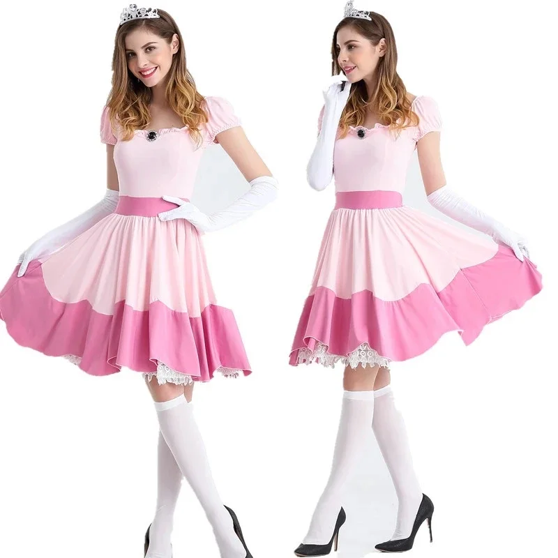 Halloween Karneval Dámska broskyňa princezná kráľovná narodeninová oslava ružová šaty outfit cosplay fancy Party šaty oi7310