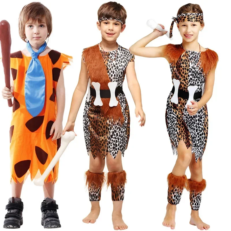Halloween Kids domorodý indický primitívny muž strany Cosplay kostým Boys Dievčatá leopard viking divoké šaty šaty pódium sui mn10