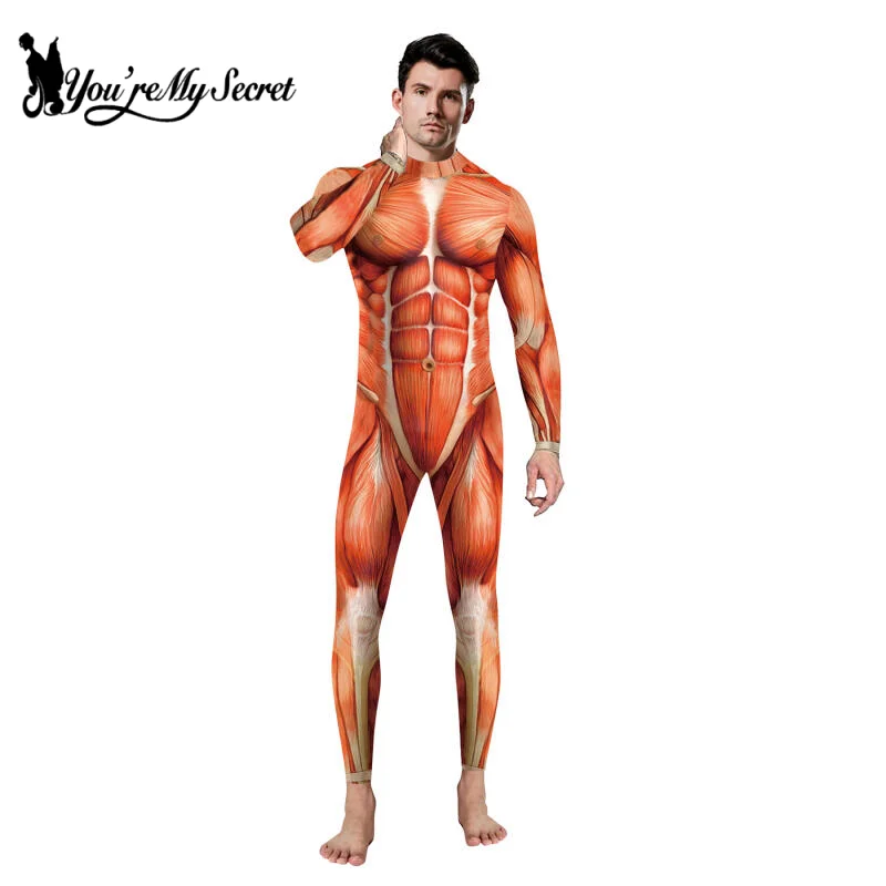 Halloween kostým pre dospelých svalových tlačených cosplay modyzuits karnevalové párty vtipné zentai luxusné oblečenie