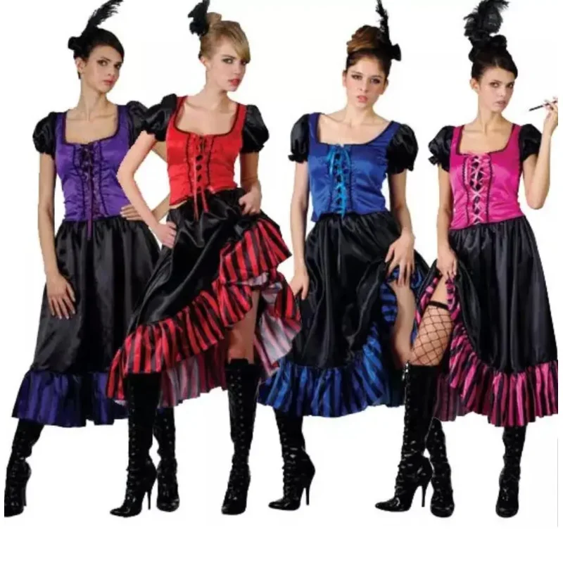 Halloween kostýmy šaty červené plechovky Can Fancy oblečené salónom show show kostým burlesque divoký západ outfit 4 farby krava kravy cosplay nx