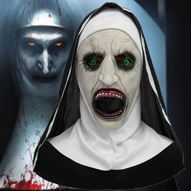 Halloween latex kričanie krvavej mníšky Maska Horor krvácajúca pokrývka hlavy zvrátená strašidelná strašidelná biela duchovná tvár masky duchov