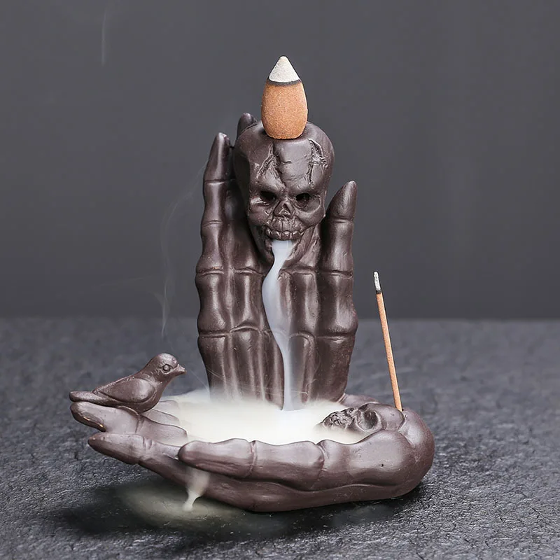 Halloween lebka dekorácie horák kadidla s backflow dymom - domáci dekor, ktorý musí mať backflow kadidlo horák (bez kadidla）