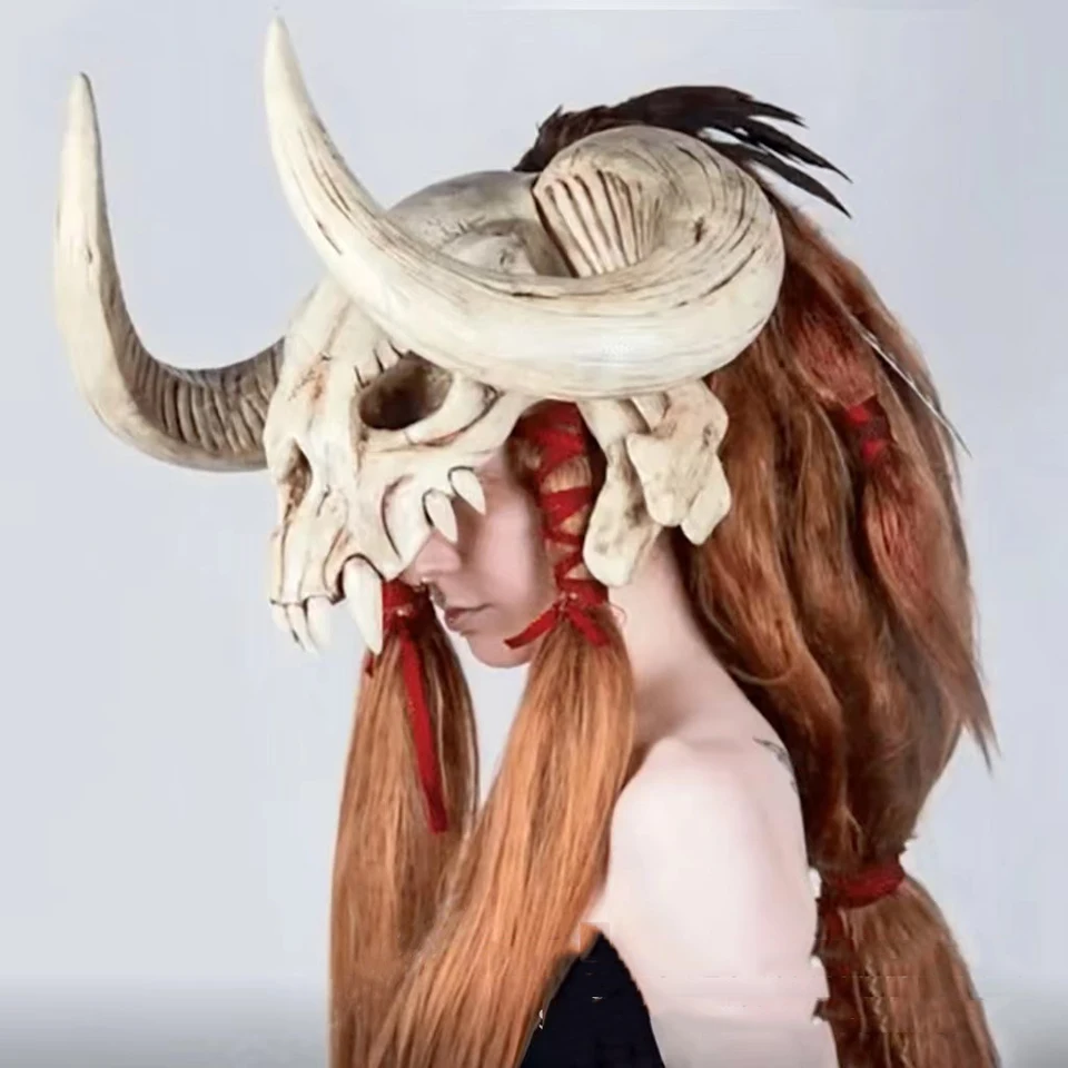 Halloween lebka kravská hlava maska ​​strašidelný zvierací roh maska ​​Horor maškaráda karneval cosplay party kostýmové rekvizity