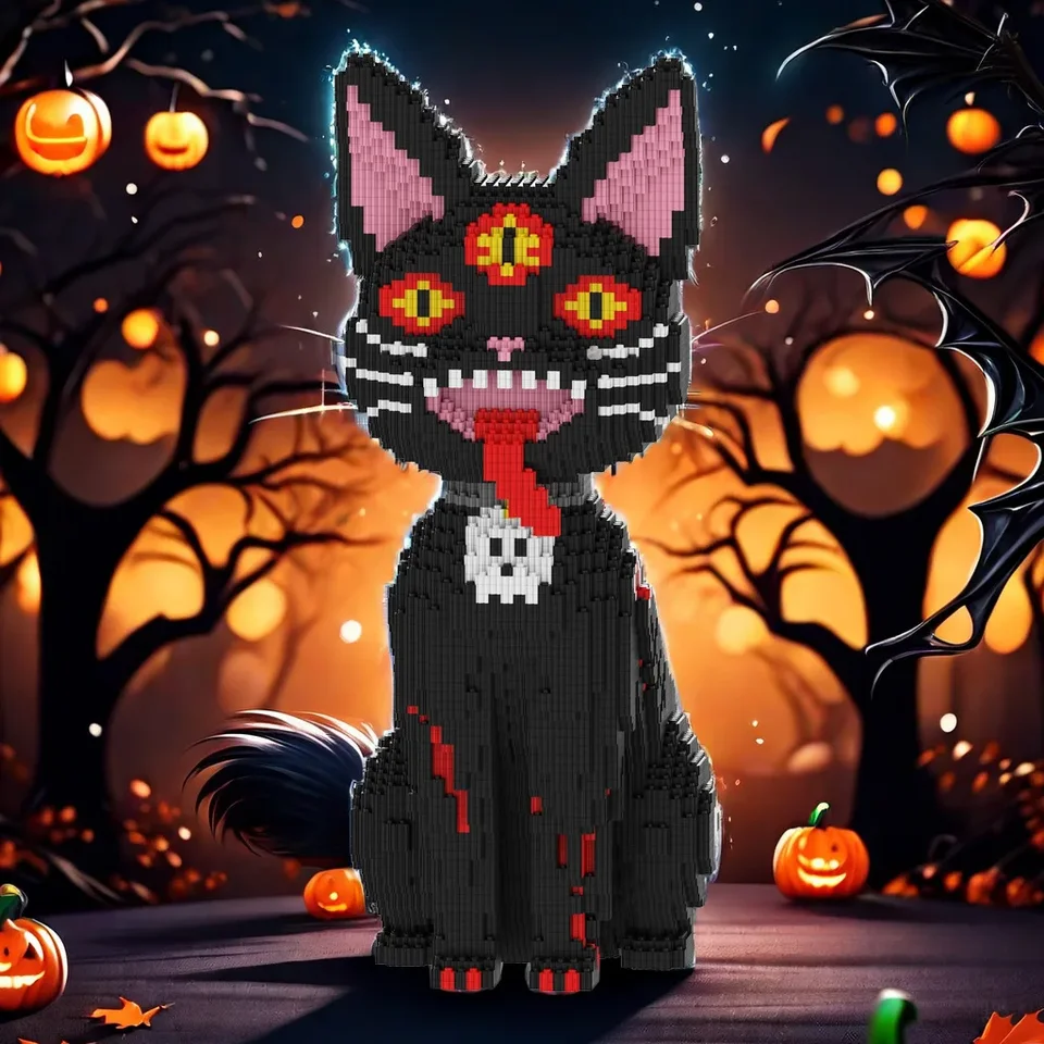 Halloween Magic Building Block Black Cat Model Hračka Horrile Pumpkin 51cm Zhromaždené mini tehly postava pre dekoráciu domáceho obchodu