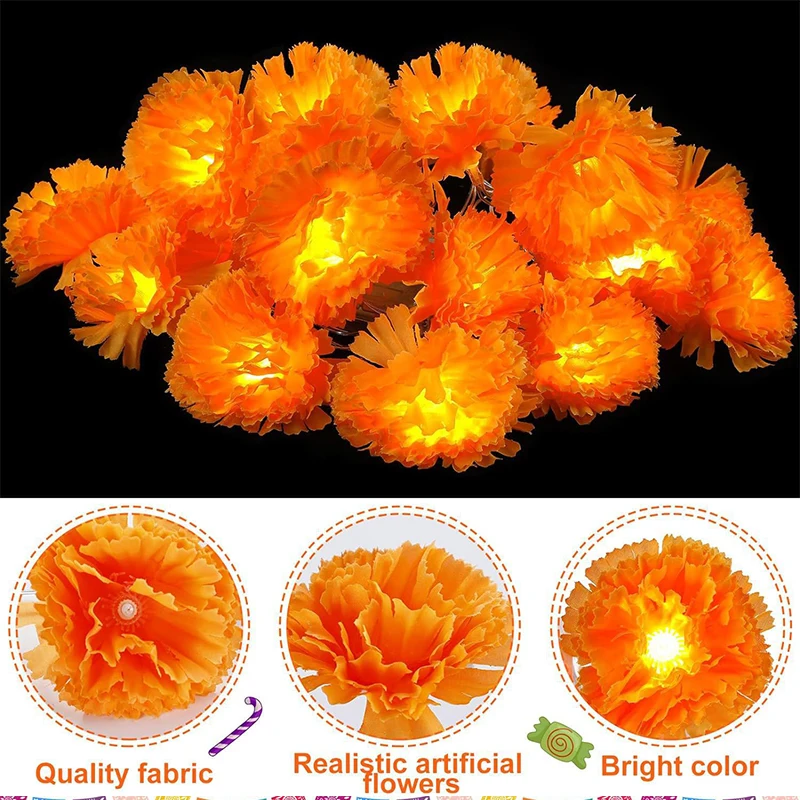 Halloween Marigold Decoration Artificial Chrysanthemum String Lamp Decorácie prívesok Halloween Party Outdoor Dvere Dekorácie