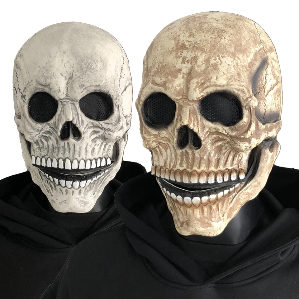 Halloween Moveable ústa čeľuste maska ​​lebky cosplay horor kostrový zabijak démon latex prilba karneval Purim party