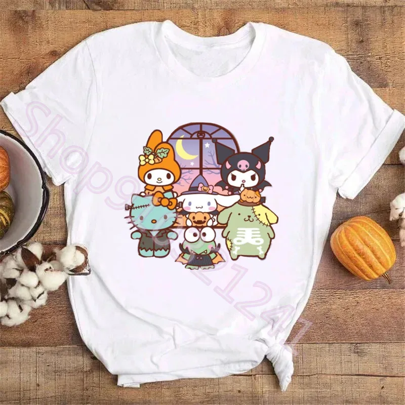 Halloween My Melody Print Pumpkin Tričká pre ženy strašidelné grafické tričká Cinnamoroll Tričko módne dámske oblečenie