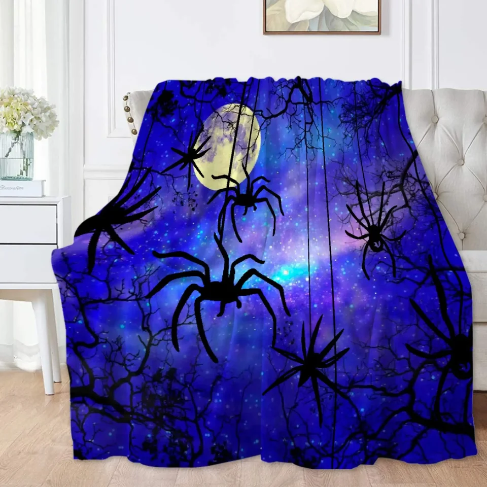Halloween Night Horrors Spider Pattern Flanel Hrot prikrývku Ženy Muž mäkký teplý útulný spálňa pohovky pre deti celú sezónu