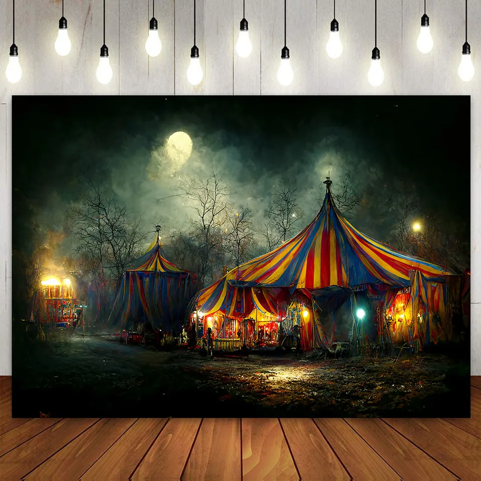 Halloween Party Decort Horror Haunted Circus Stan Carnival Festival Show Photography pozadie Krásny výhľad na noc