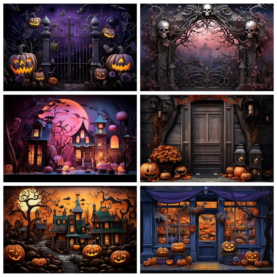 Halloween Party Photography Pozadie Horor Night Scary Pumpkin Moon Forest Castle Child Portrét Photoshoot Pozadie