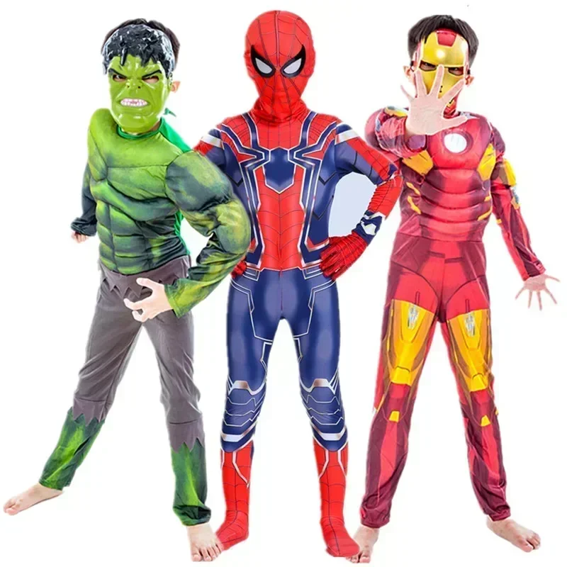 Halloween Party Role Hracie pavúka muž Superman Detské oblečenie 2024 Nový Hulk Iron Man Fantastický kostým pre deti
