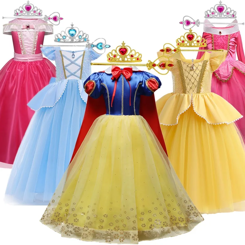 Halloween Princezná šaty pre dievčatá Puff Ruckve sieťové narodeniny Karnevalová párty Prom šaty Snehulienka biele kostým kostýmy detské oblečenie