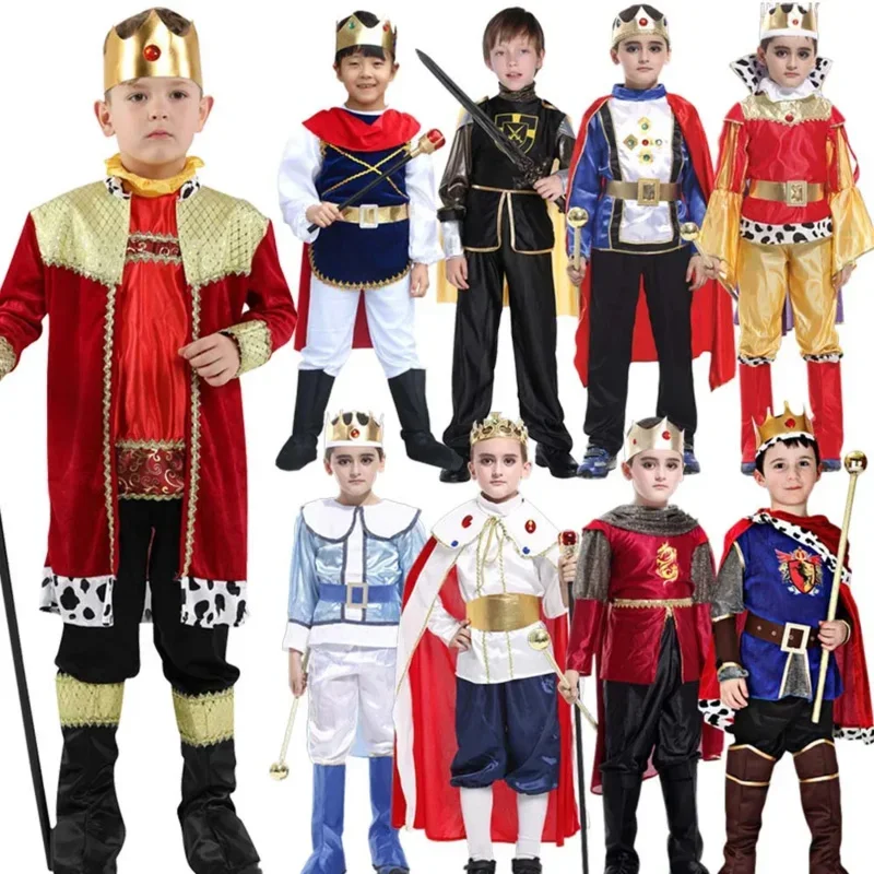 Halloween Purim Kráľ princ s korunkovým kostýmom pre chlapcov dievčatá deti deti Fantasia Karneval