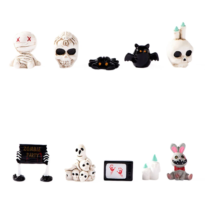 Halloween Resin Ghost Skull Tombstone Miniatúrne figúrky Dollouse Accessories Halloween Domáca stola kvetina