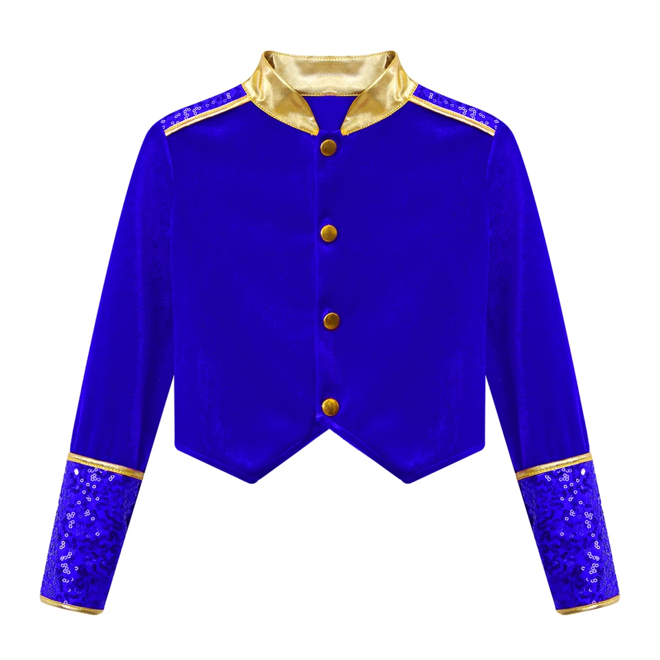 Halloween Ringmaster Drum kostým pre deti kapela cirkus Cirkus Uniform Fancy Party Cosplay oblečenie s dlhým rukávom lesklé fliky bunda s kabát
