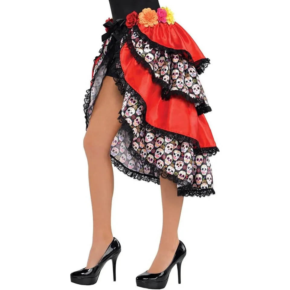 Halloween Skeleton Cukor lebka kvetina tutu nepravidelná sukňa Deň mŕtvych duchovných nevesty Zombie Vampire Cosplay kostým