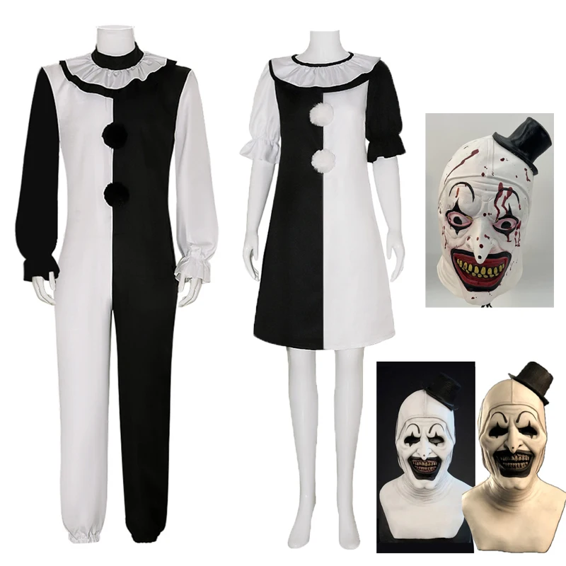 Halloween Terrifer Art Clown Joker Cosplay kostým Horro kombinéza maska ​​Fancy Dress Up Bodysuit Carnival Party