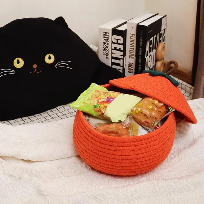 Halloween tkané tekvicové košík s vekom roztomilý úložný kôš s vekom Candy Basket Decoration Snacks Storage Box