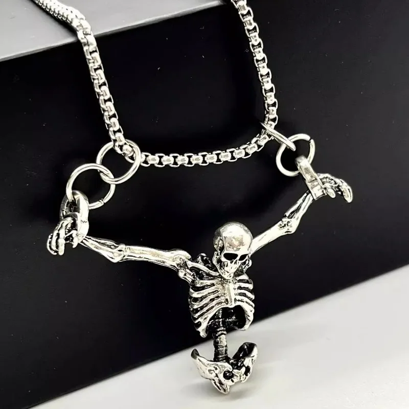 Halloween tmavá lebka prívesok Náhrdelník retro gotická nastaviteľná retiazka zliatlivý náhrdelník Punk ľudský kostra šperky prívesok retiazka