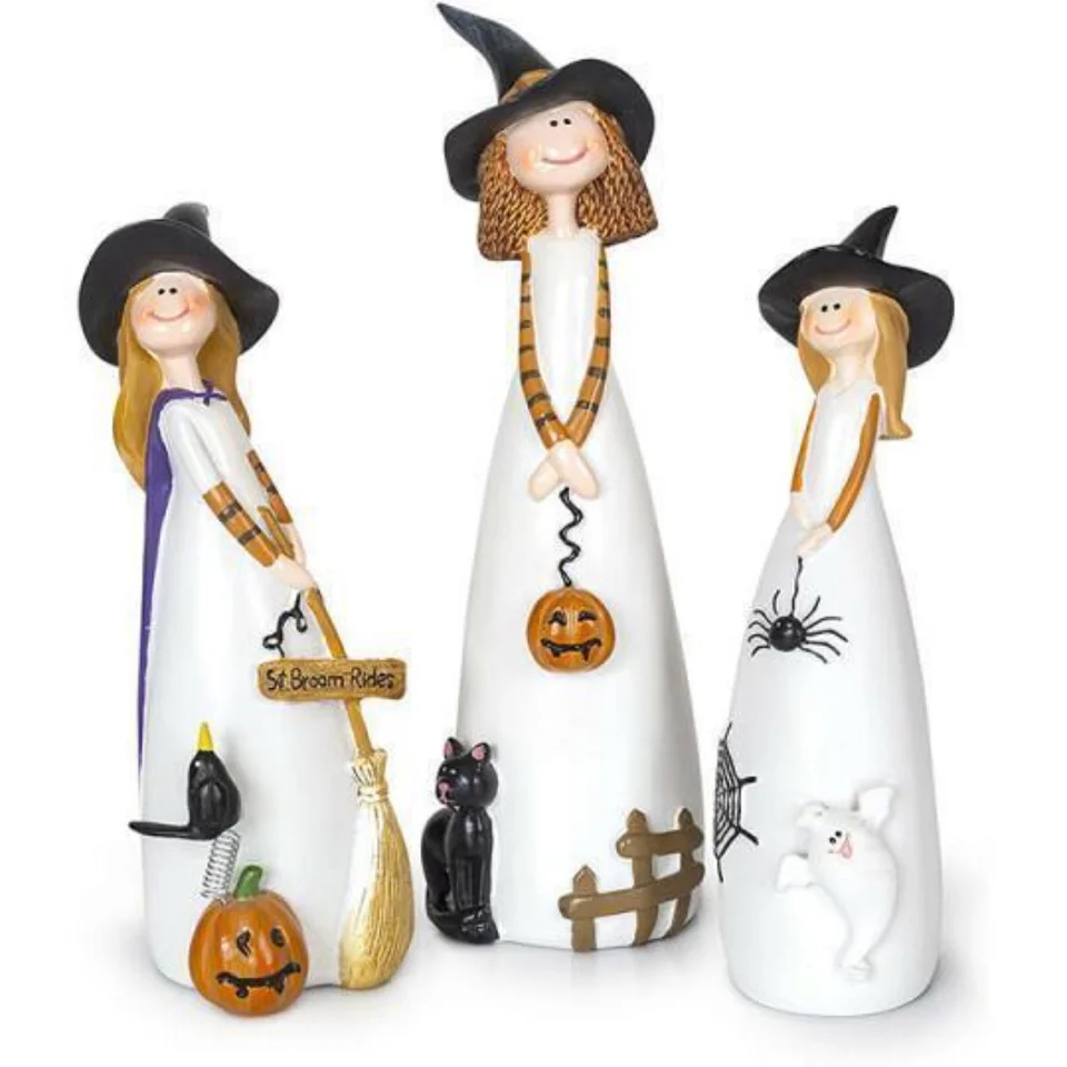 Halloween tri sestry čarodejnice figuríny roztomilé karikatúra pavúky Spider čarodejnice socha socha socha ozdoba stolov