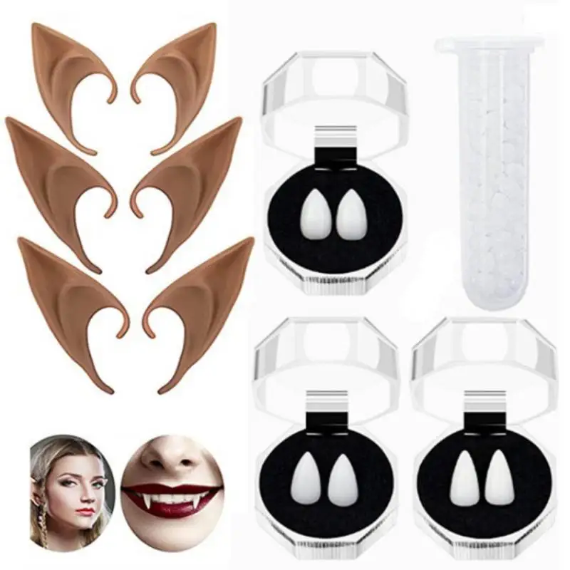 Halloween upírske zuby rekvizity latexové uši rozprávky Cosplay kostýmový doplnok Angel Elf Elf Ears Photo rekvizity pre dospelé deti Cosplay hračky
