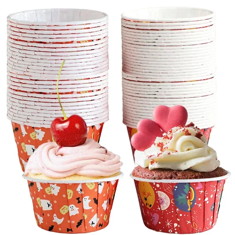 Halloween valcovaný okraj koláčový pohár Muffin Cup Duch Pumpkin Vysokoteplotný papier Papier Šťastný vianočný večierok Decor Trick alebo Treat