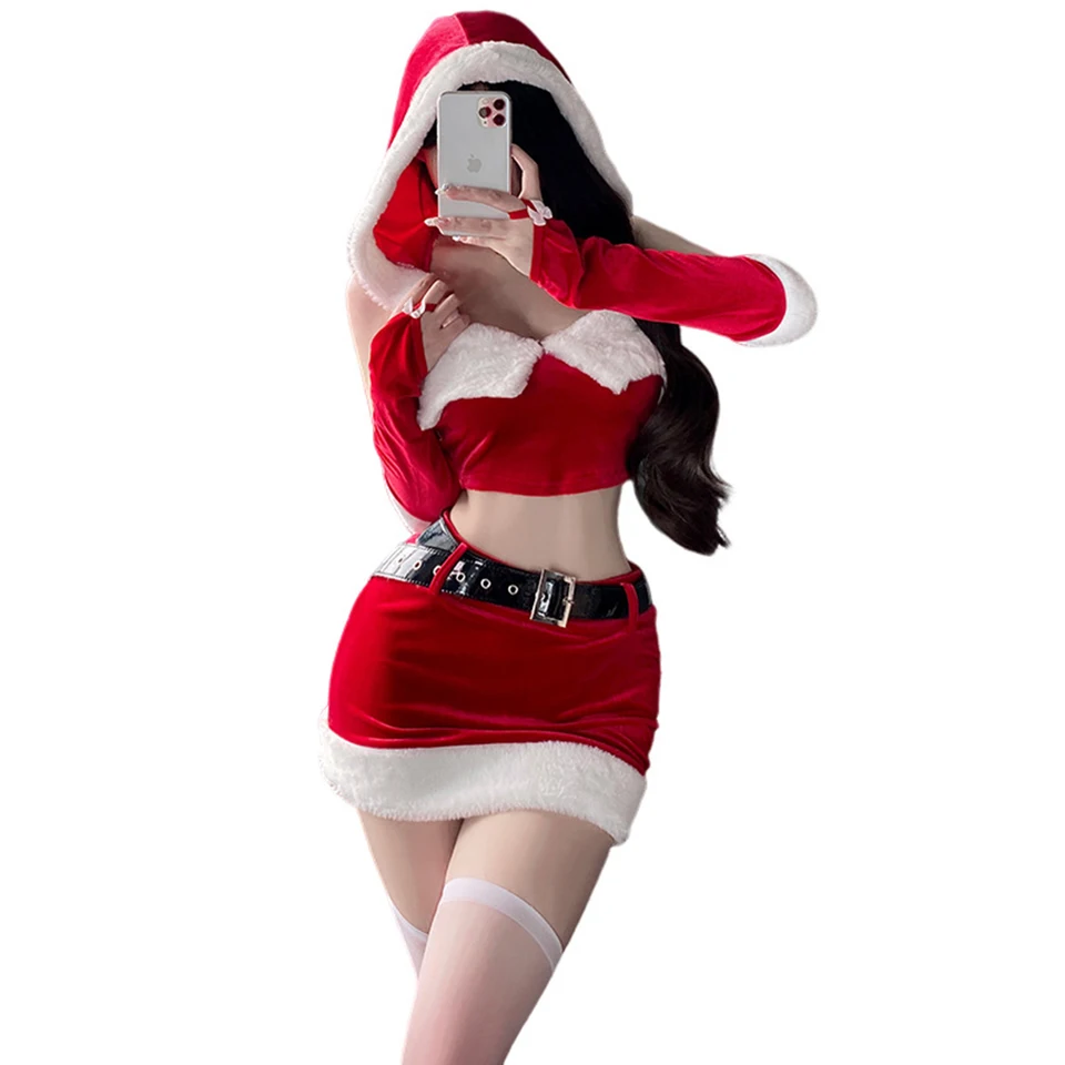 Halloween vianočné cosplay kostýmy súprava sexy dáma červená vianočná kožušinová šatá