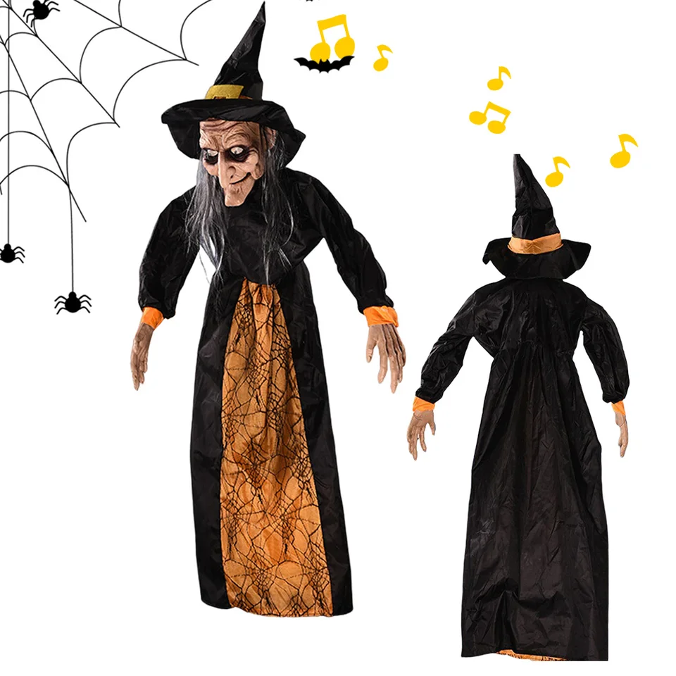 Halloween visiace čarodejnícke dekorácie so zvukom a akčným hlasom ovládaným w/ rozsvietením červených očí vonkajšie vnútorné závesné dekorácie