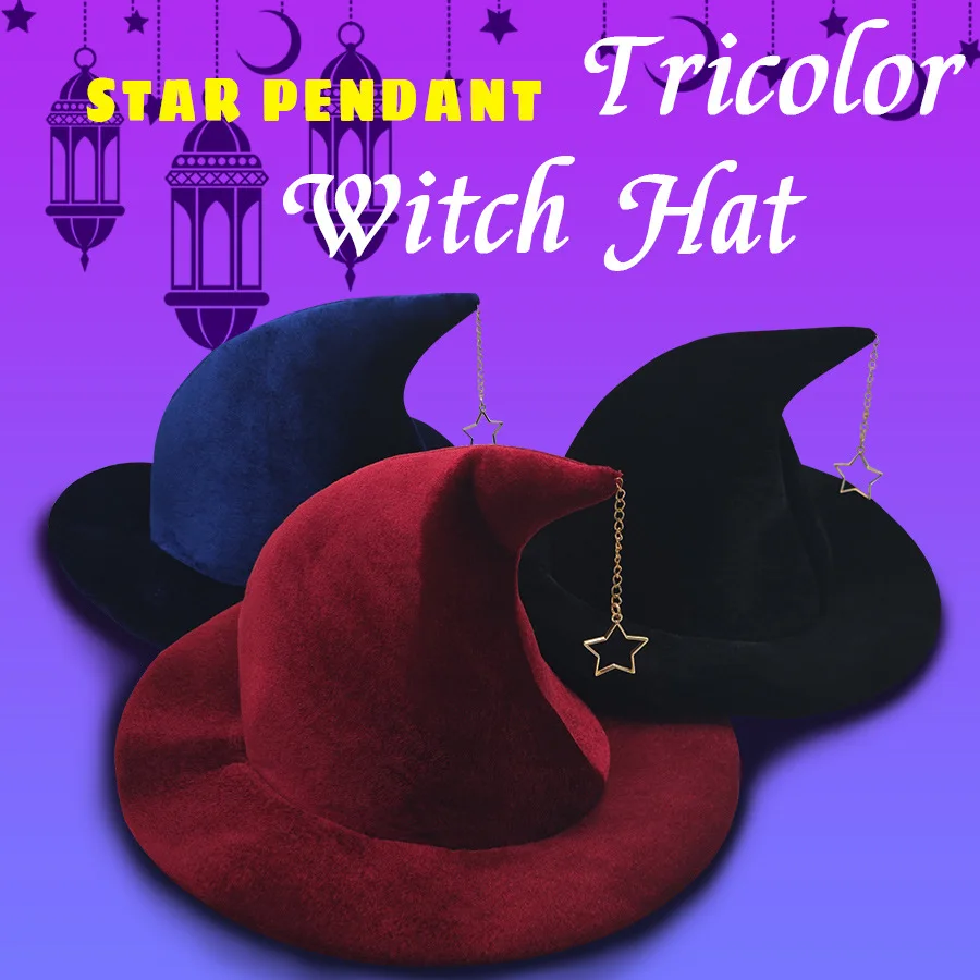Halloween čarodejnícka čiapka s hviezdou Mon Pattern Masquerade Wizard Hat Cosplay kostým Halloween Party Funny Dress Up Props