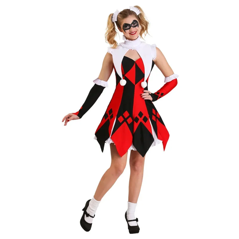 Halloween Ženy klaun Harley kostým zlý klaun kriminálny quinn cosplay outfit Circus Clown Fantasia Fancy Dress