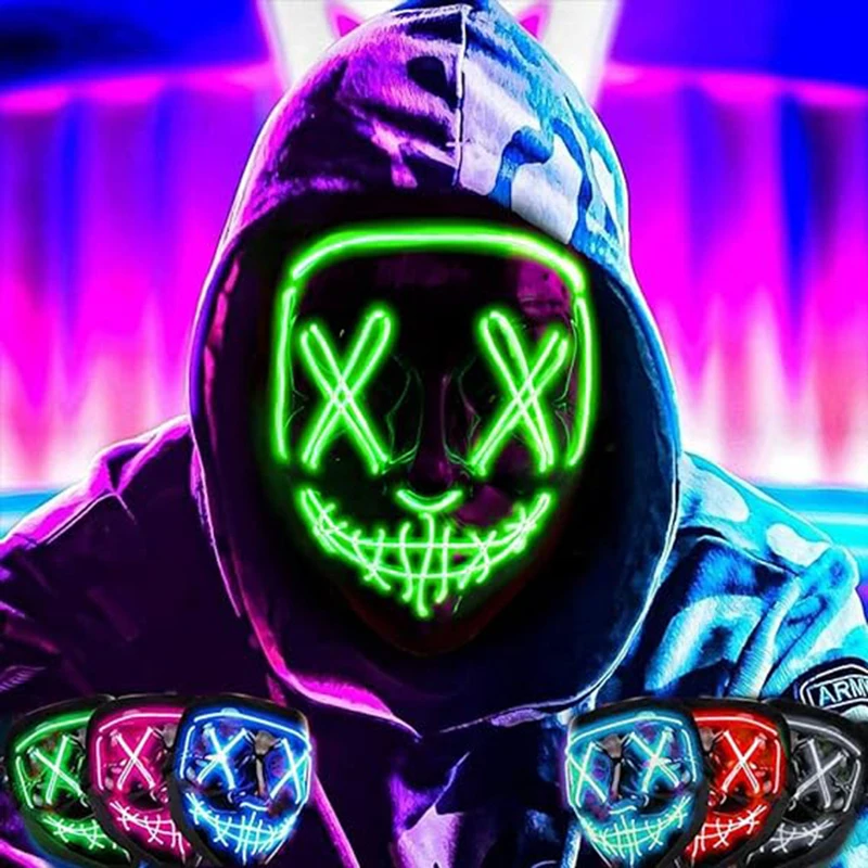 Halloweenská maska ​​kostýmov LED maska ​​LED maska ​​Light Up Mask s LED rukavicami Maškarády večierky Karneval darčeky