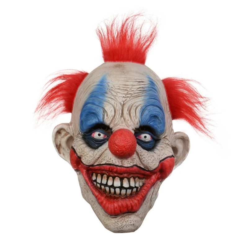 Halloweenská maska ​​strašidelná usmievavá klaunská maska ​​s červenými vlasmi Halloween hlava pokrývky