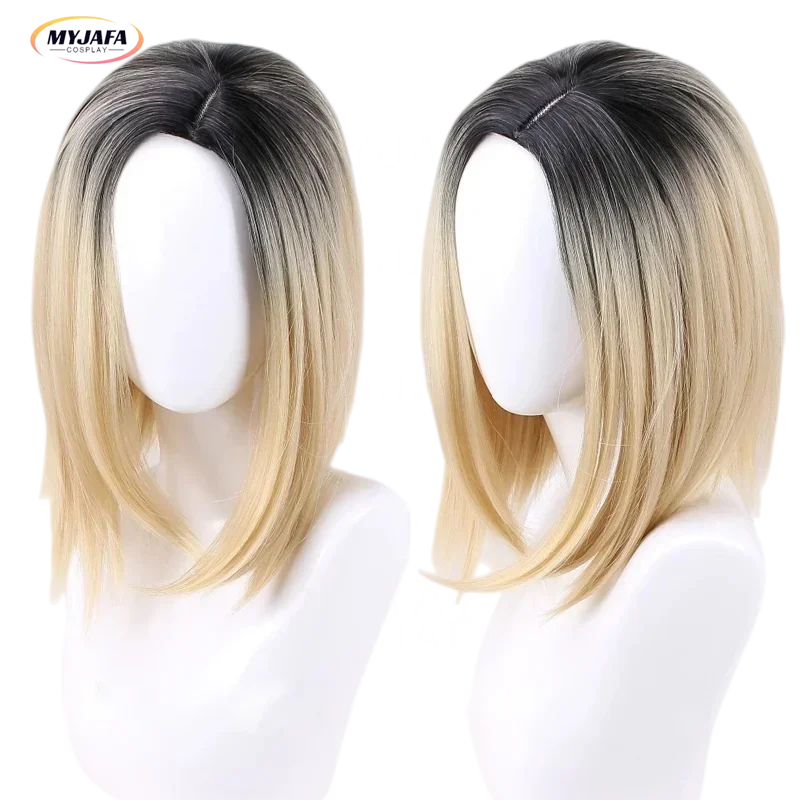 Halloweenská nevesta Chucky Women Tiffany Blonde Omber Black Hair Middle Party Party Jennifer Tilly Cosplay Wig Wigcap MB14