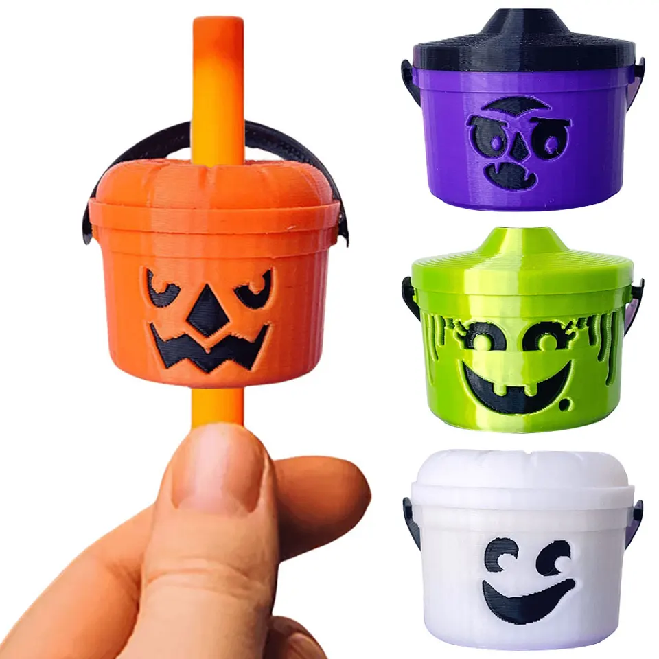 Halloweenské vedrá slamy Toppers kreatívne roztomilé slamy Toppers Multifunkčný chránič slamy s tekvicou pre večierky pre večierky