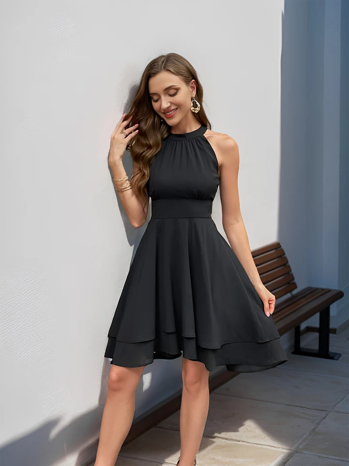 Halter bez rukávov šaty Dámske oblečenie móda Kórejský štíhly fit čierny večerný večierok Formálne okamy šaty sexy dámske šaty