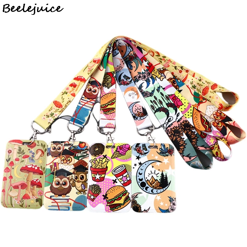 Hamburg Mushroom Moon Lanyard Kreditná karta ID držiteľ taška Študent Ženy Cestovné karty Cover Cover odznak auta Kľúčové dekorácie