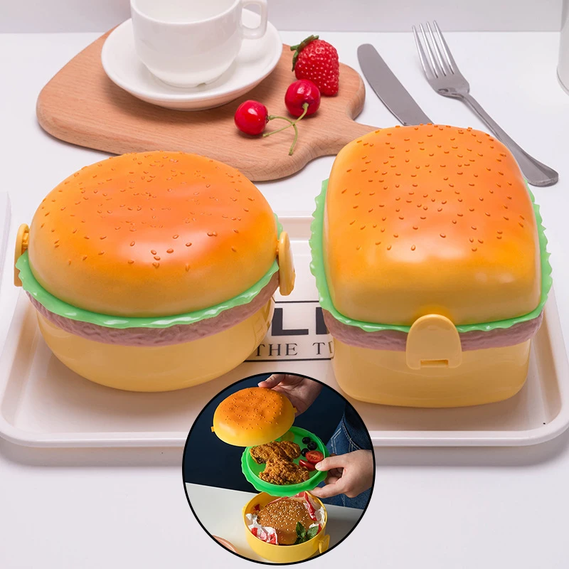 Hamburger Lunch Box Double Tier Roztomilý hamburger Bento Box Microwave Children Darče