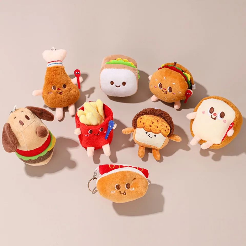 Hamburger plyšová bábika Keychain francúzske hranolky kuracie nohy roztomilé tašku prívesok školský vak