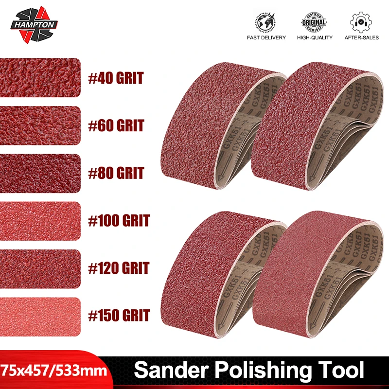 Hampton Leštiaci nástroj 5pcs Sanding Band Set 40/60/80/120/150 Grit Sander Brinding 75x457mm 75x533mm