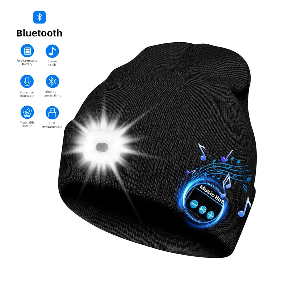 Handfree Warm Beanie Bluetooth 5.0 LED Hat Wireless Stereo Headset Hudobný prehrávač s mikrofónnou podporou nabíjateľnú batériu