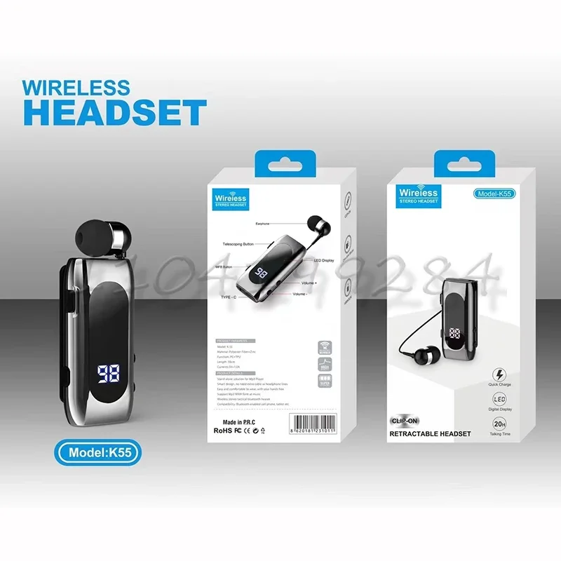 Handsfree Blues Car Bluetooth V5.2 Ear Blues s drôtenými ušami obchodný golier Clip Cycling Špecifické slúchadlá slúchadiel