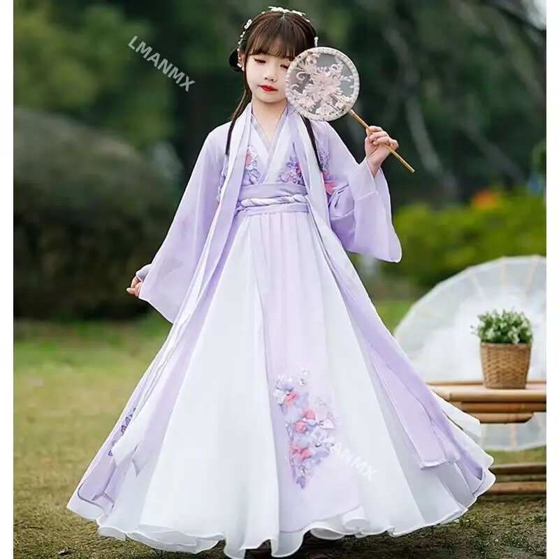 Hanfu šaty Dievčatá Dievčatá Deti Nový rok kostým Čínsky starodávny karneval Cosplay kostým fialová hanfu šaty deti deti 3T -16t