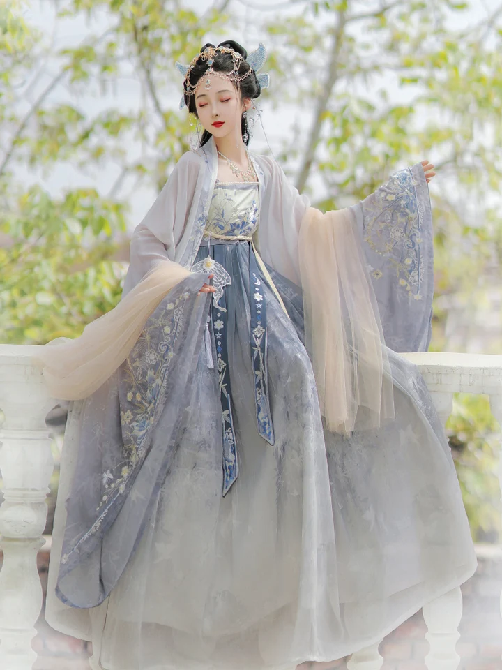 Hanfu Ženy Čínske tradičné šaty dlhé sukne Originálne letné modré čínsky štýl Staroveký hanfusový oblek súprava moderné šaty