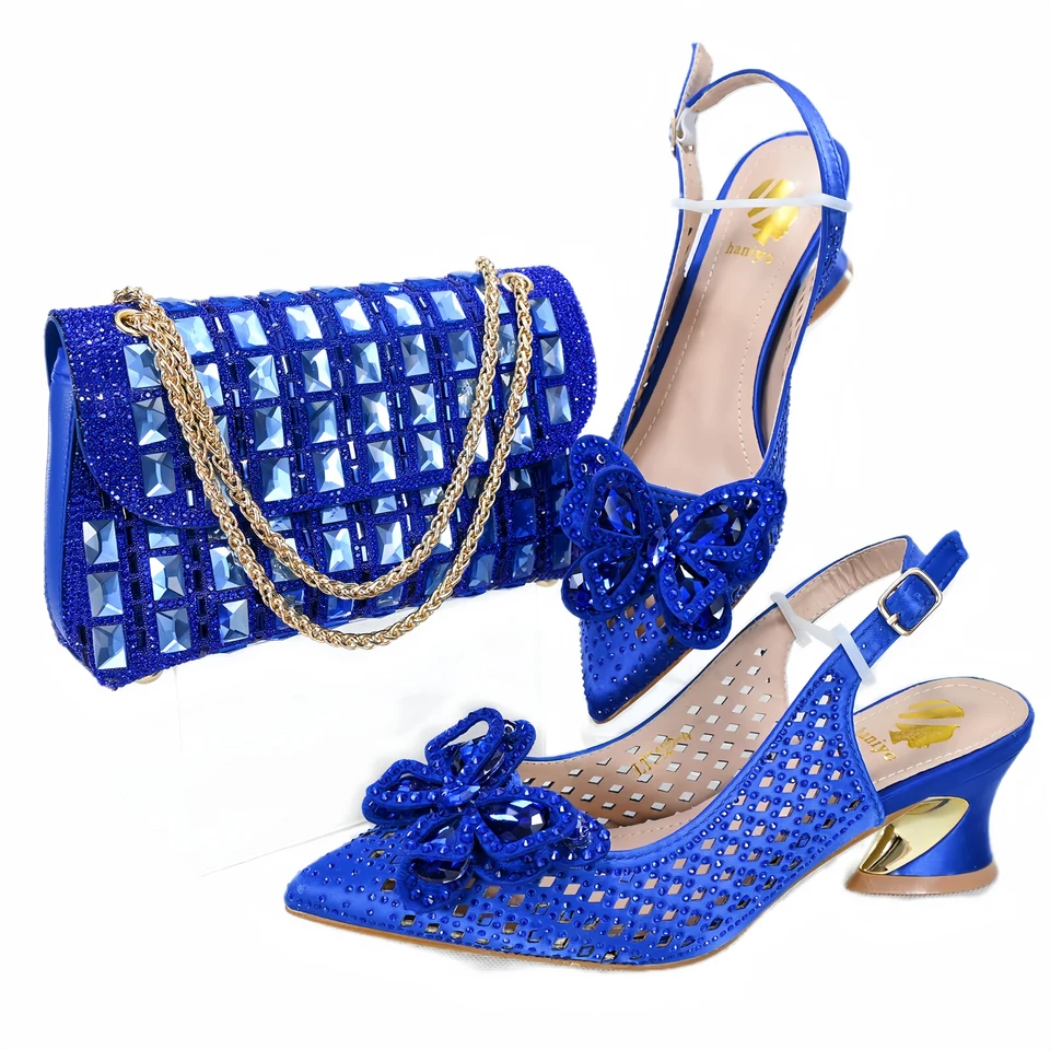 Haniye kamienky elegantné elegantné špicaté sandále topánky a tašku Talianska špicatá sandále Sandals Zodpovedajúca taška Sada afrických diel
